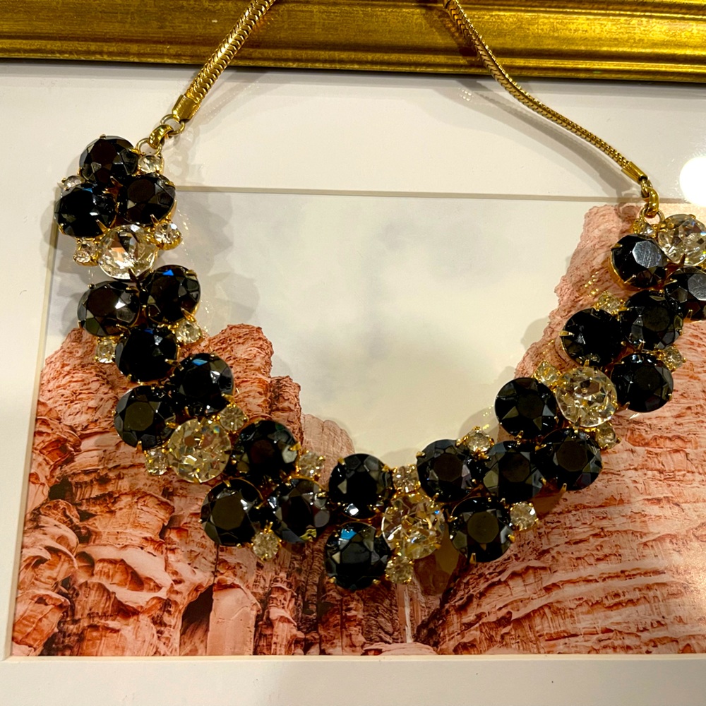 Vintage Hobe Large black Rhinestone necklace